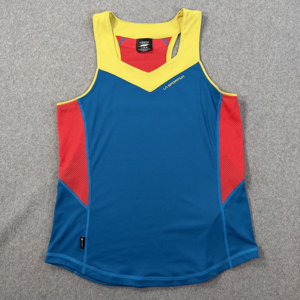 La Sportiva Women's Large Racerback Tank Top Blue Red Yellow Biking Cycling